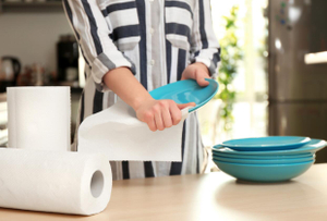 Household cleaning with paper towels for dish drying