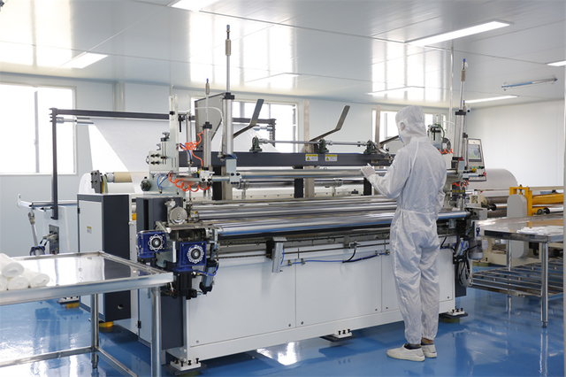 Automated dry wipes manufacturing line in cleanroom workshop